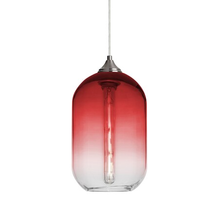 Besa Lighting Omega 12 Cord Pendant, Red/Clear, Satin Nickel Finish, 1x4W LED Filament 1JT-OMEGA12RD-EDIL-SN